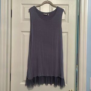 LOGO sleeveless tunic top with lace bottom edge. Size XL. Color blue/gray.